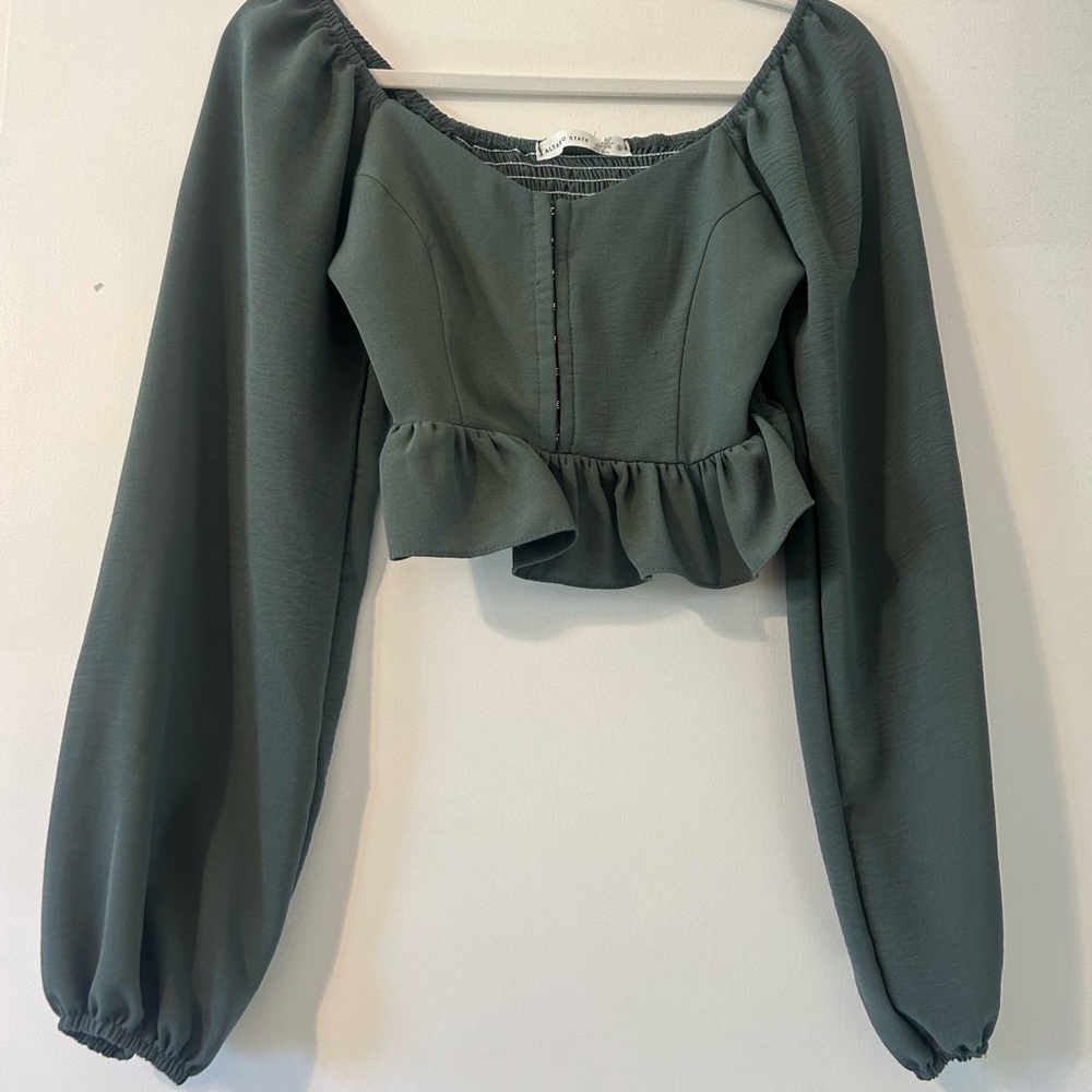 Altar'd State Sage Green Ruffle Blouse